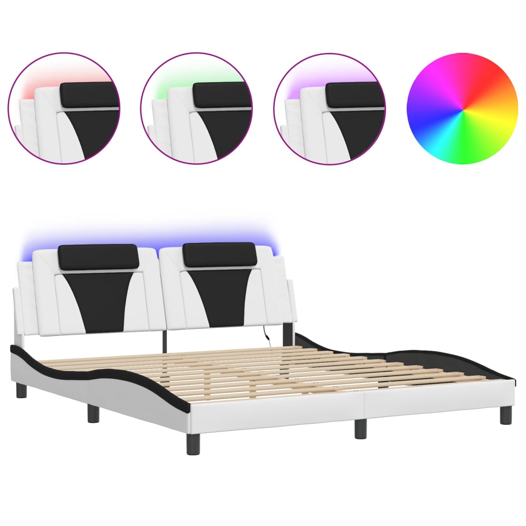 Cadre de lit avec LED sans matelas blanc et noir 180x200 cm - XIOS