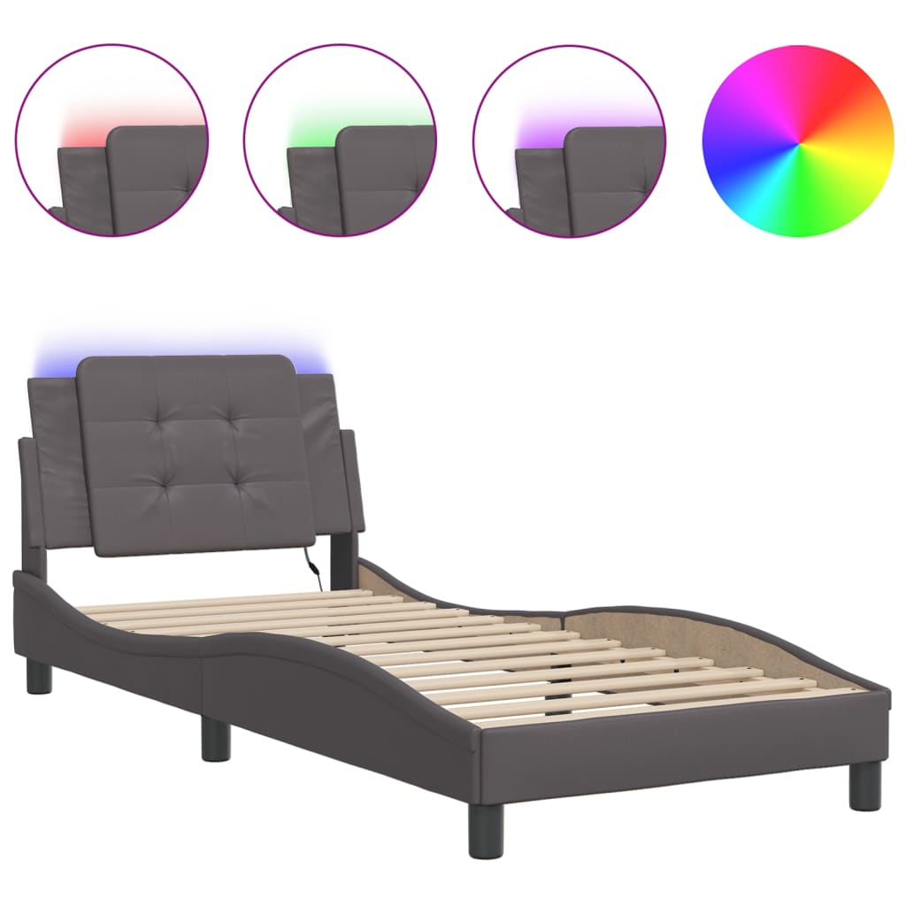 Cadre de lit avec LED sans matelas Zadar gris 80x200 cm - XIOS