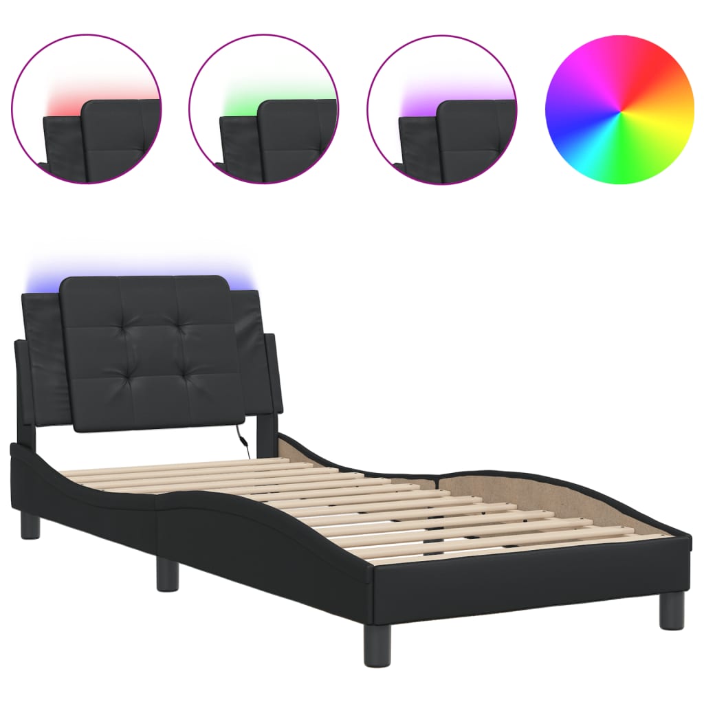Cadre de lit avec LED sans matelas noir 90x190 cm - XIOS