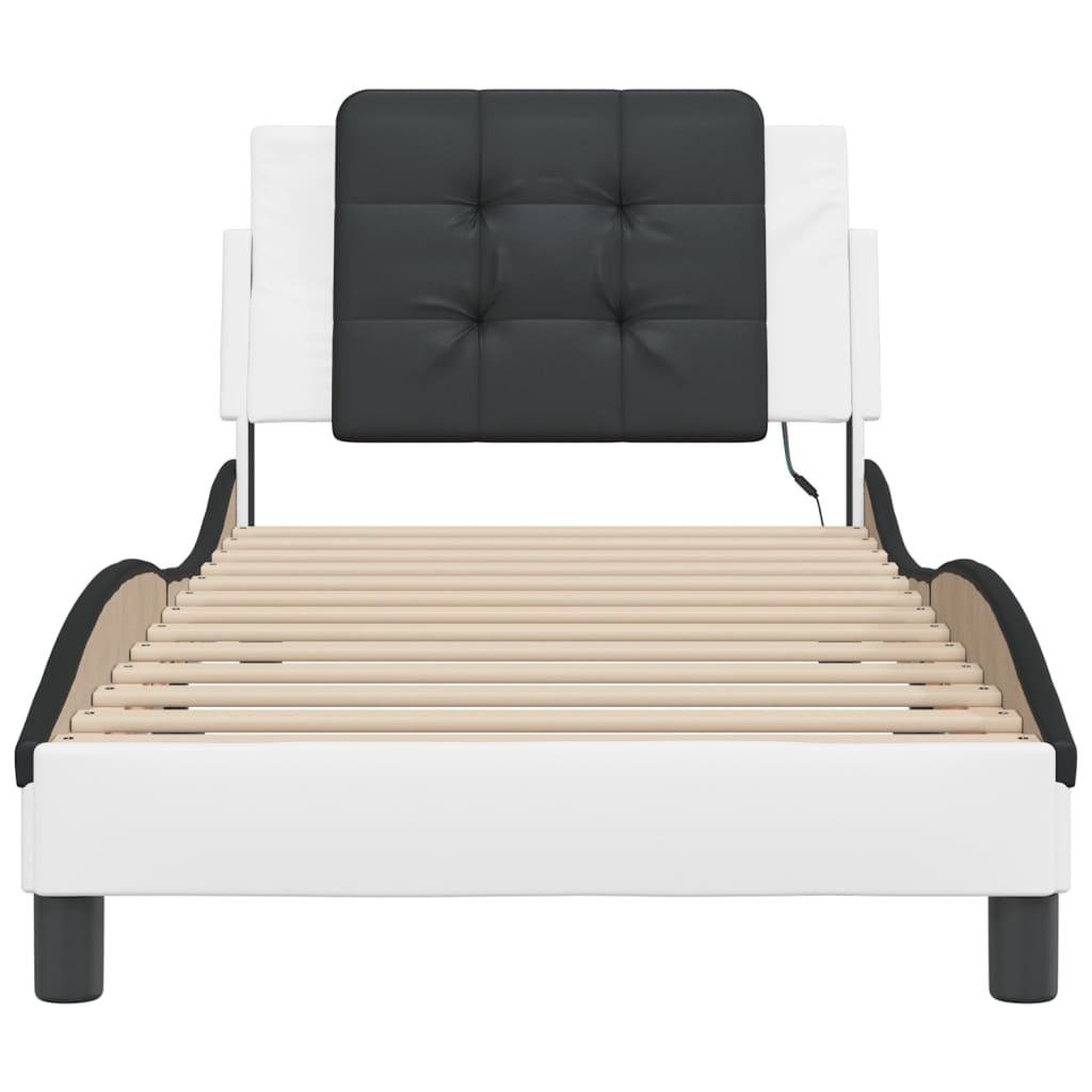 Cadre de lit avec LED sans matelas Zadar blanc et noir 90x190 cm