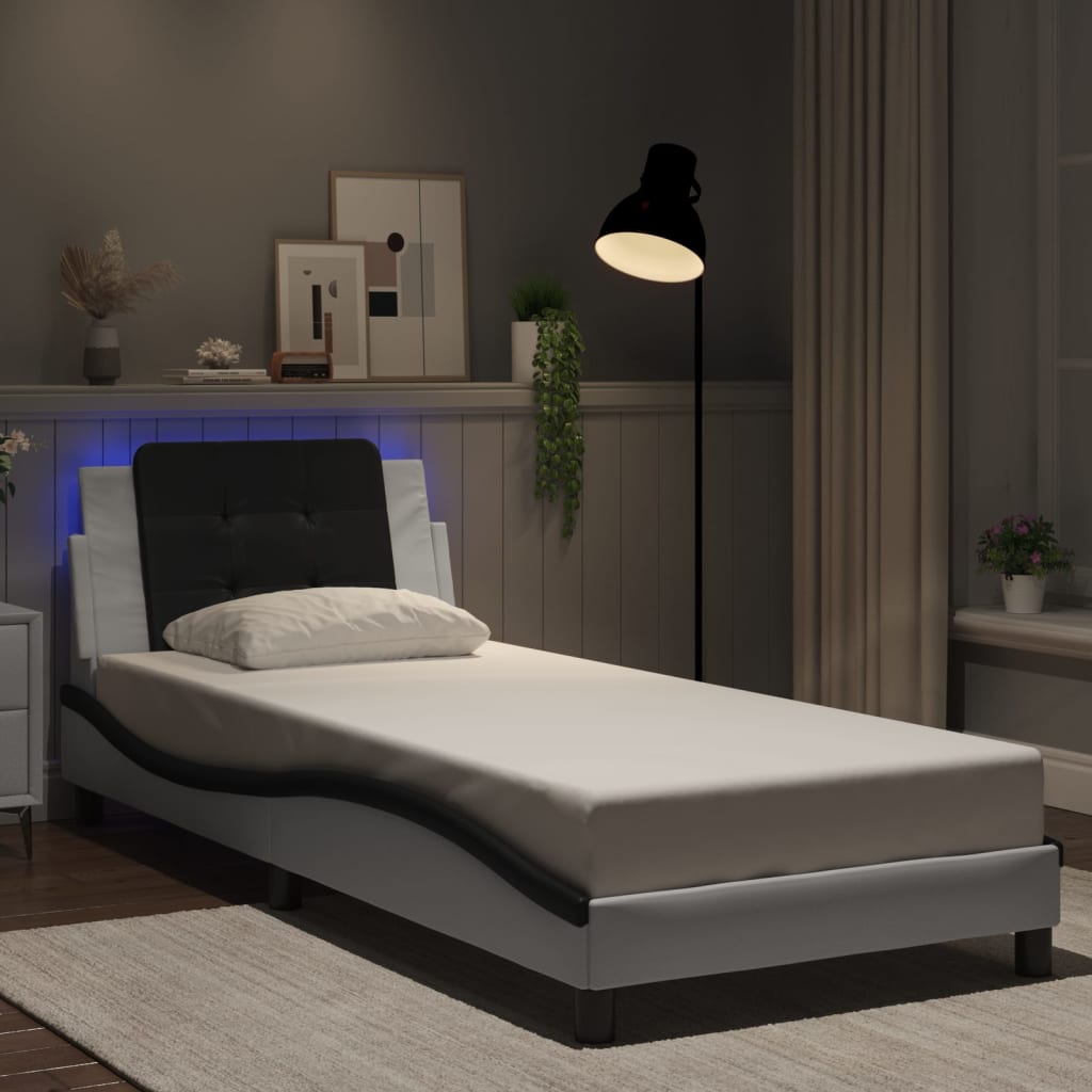 Cadre de lit avec LED sans matelas Zadar blanc et noir 90x190 cm