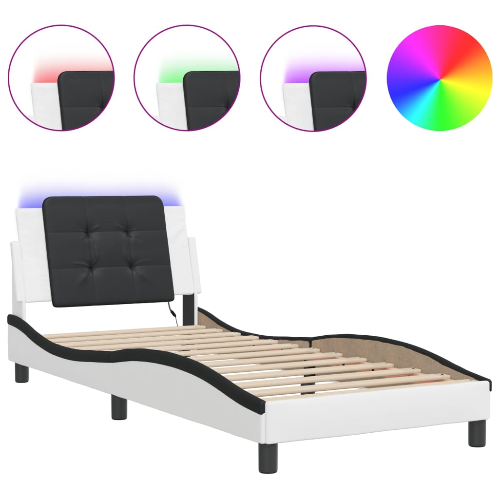 Cadre de lit avec LED sans matelas blanc et noir 90x200 cm - XIOS