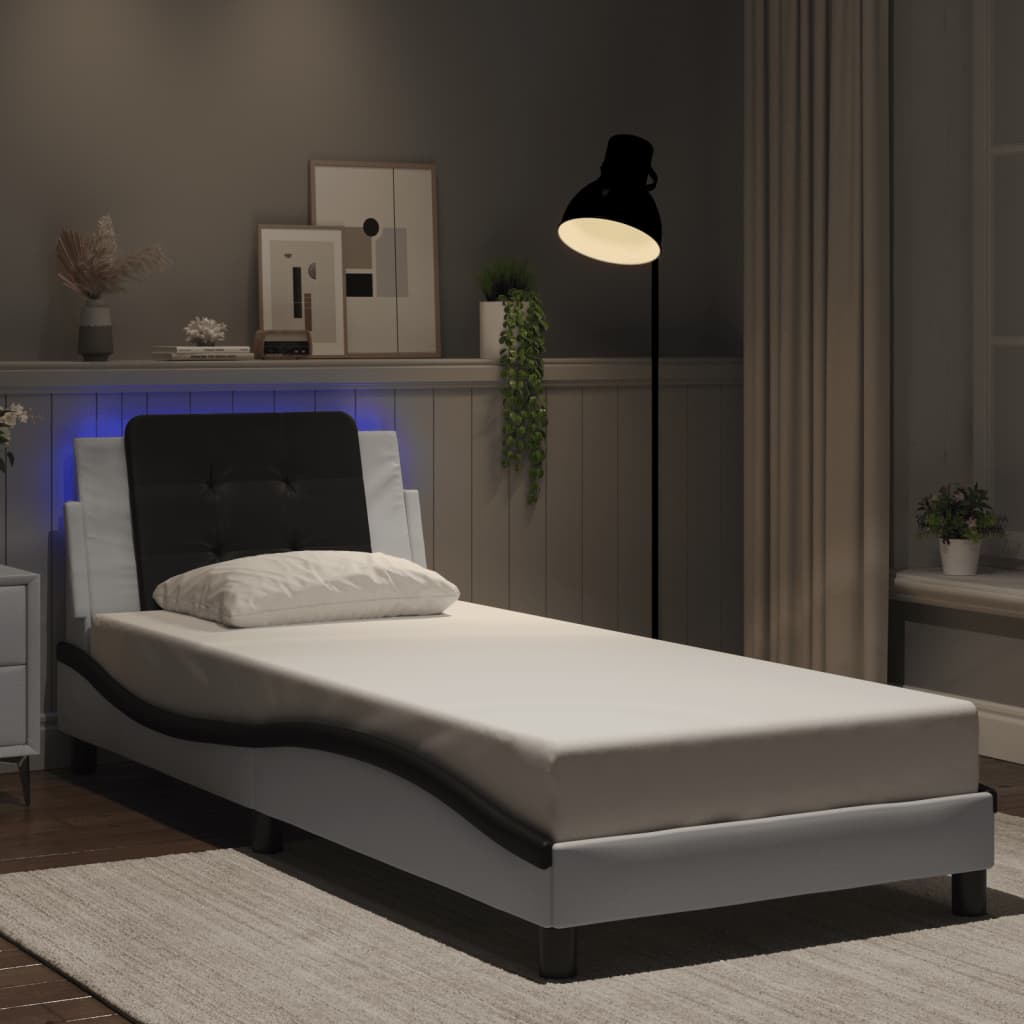 Cadre de lit avec LED sans matelas blanc et noir 90x200 cm - XIOS