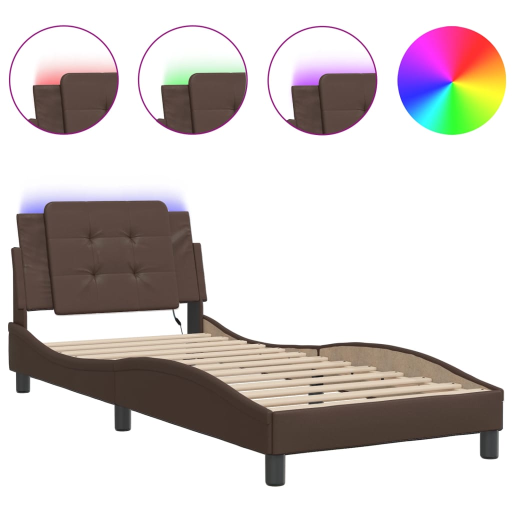 Cadre de lit avec LED sans matelas marron 100x200 cm - XIOS