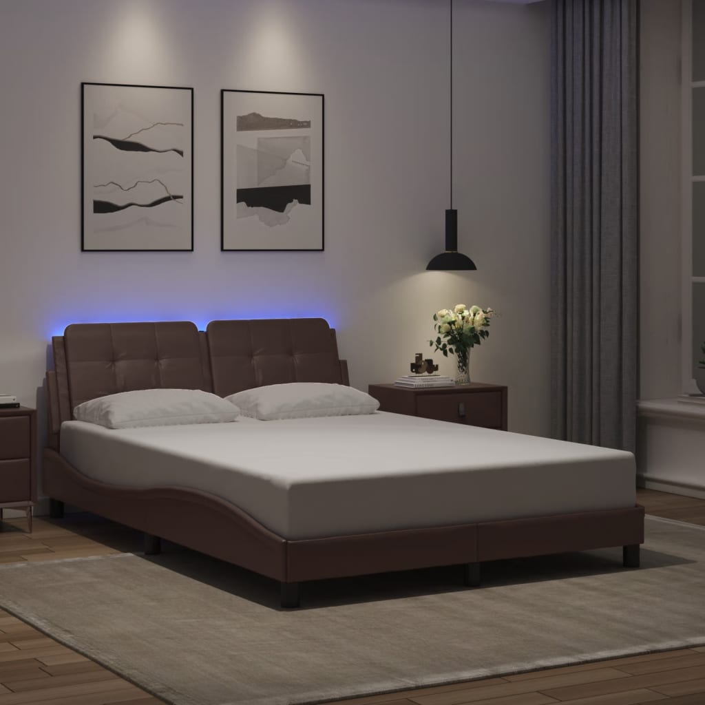 Cadre de lit avec LED sans matelas Zadar marron 120x200 cm
