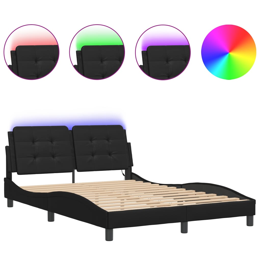 Cadre de lit avec LED sans matelas Zadar noir 140x190 cm