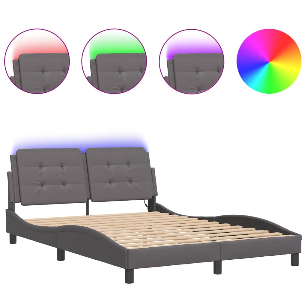 Cadre de lit avec LED sans matelas gris 140x190 cm - XIOS
