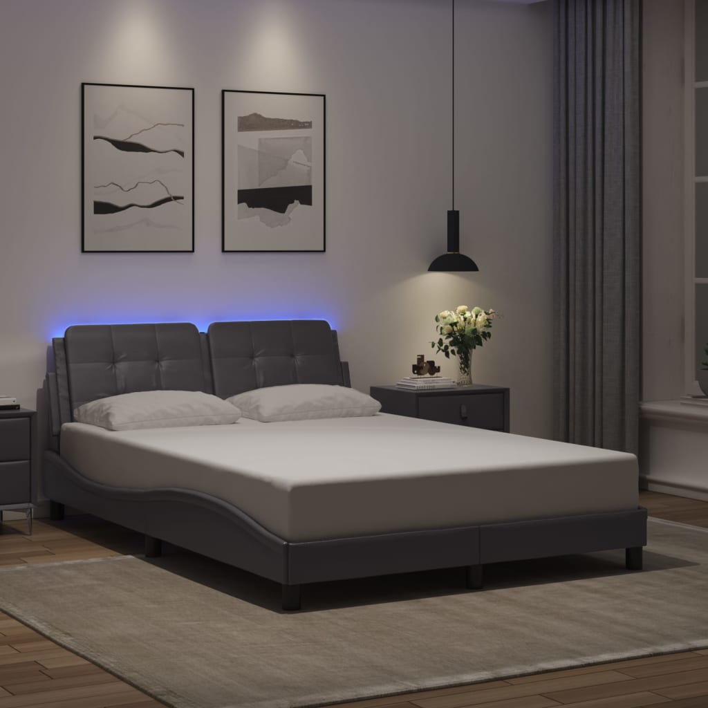 Cadre de lit avec LED sans matelas gris 140x190 cm - XIOS