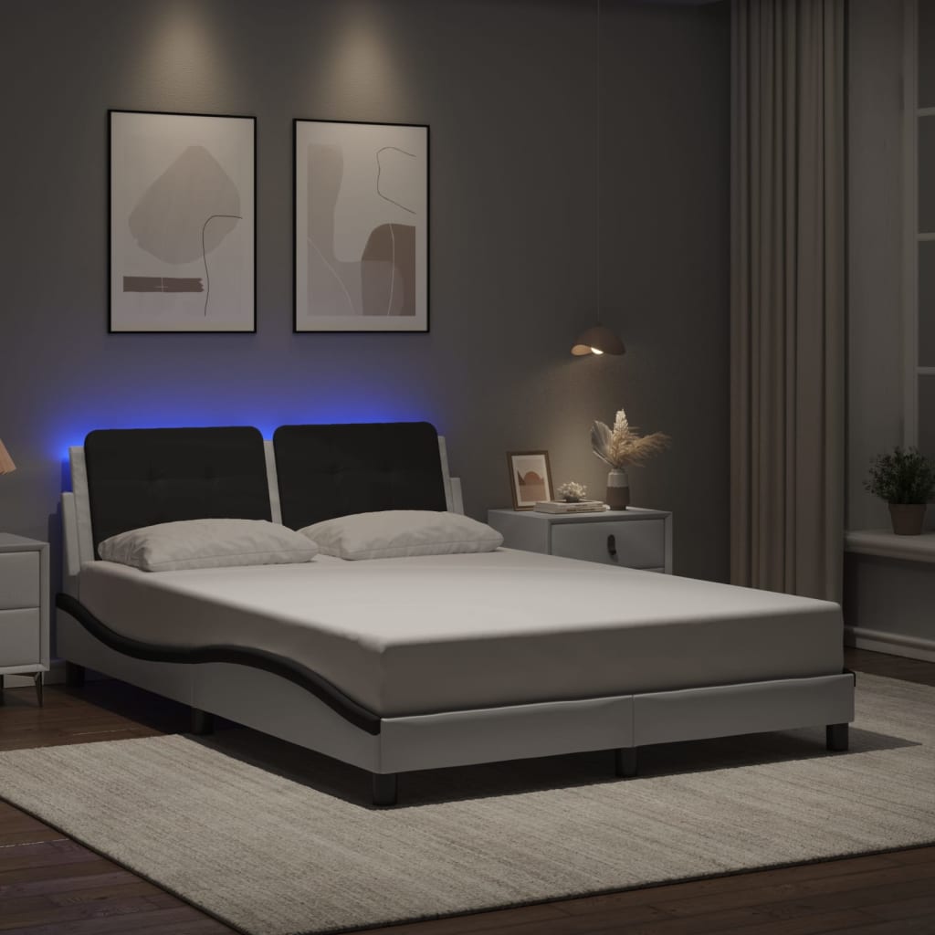 Cadre de lit avec LED sans matelas Zadar blanc et noir 140x200 cm