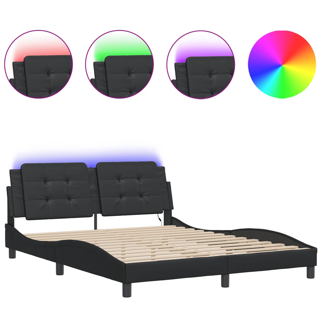 Cadre de lit avec LED sans matelas noir 160x200 cm - XIOS