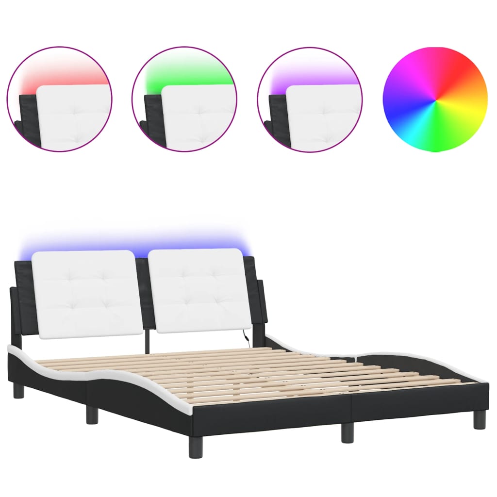Cadre de lit avec LED sans matelas Zadar noir et blanc 160x200 cm