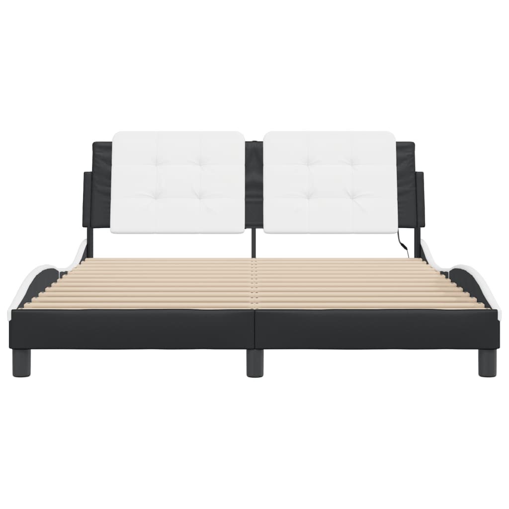 Cadre de lit avec LED sans matelas Zadar noir et blanc 160x200 cm