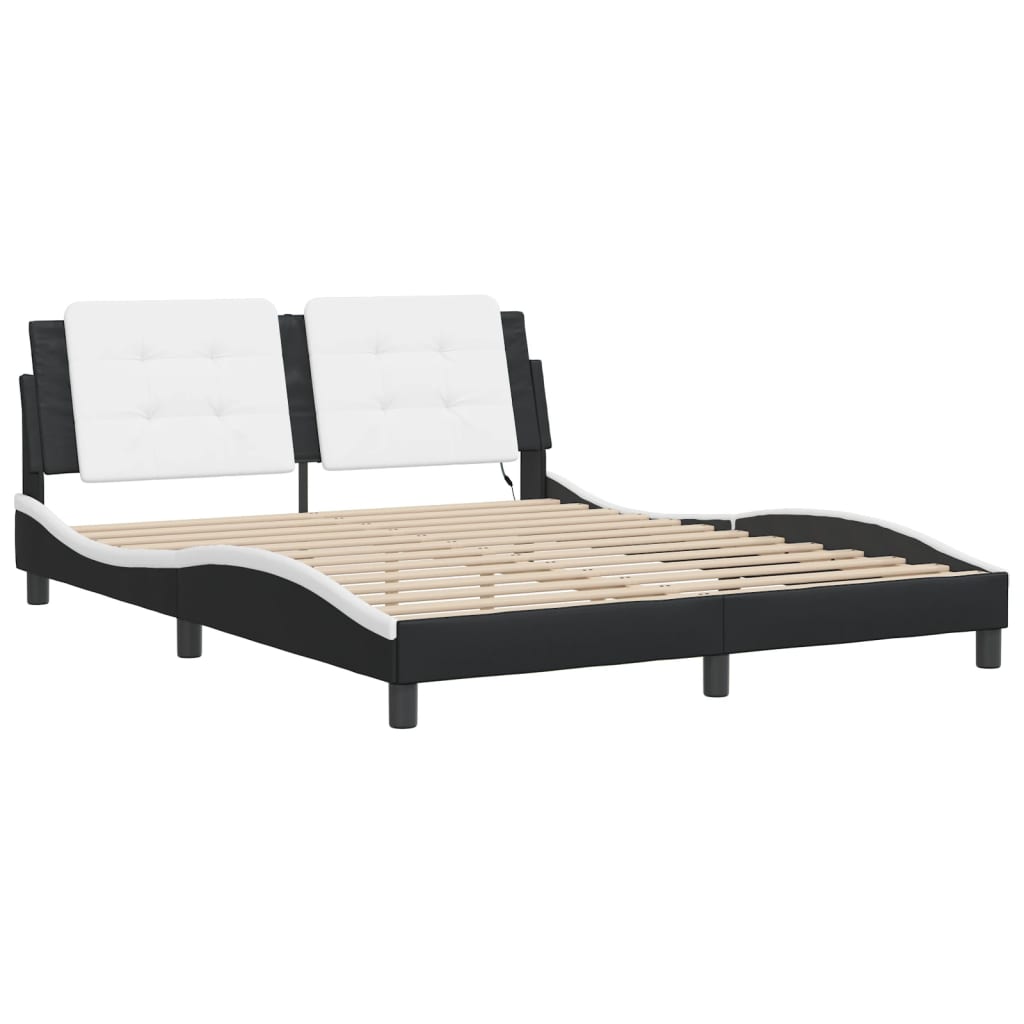 Cadre de lit avec LED sans matelas Zadar noir et blanc 160x200 cm