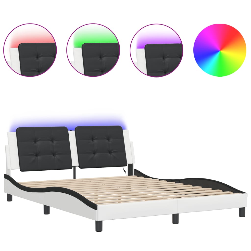 Cadre de lit avec LED sans matelas Zadar blanc et noir 160x200 cm - XIOS