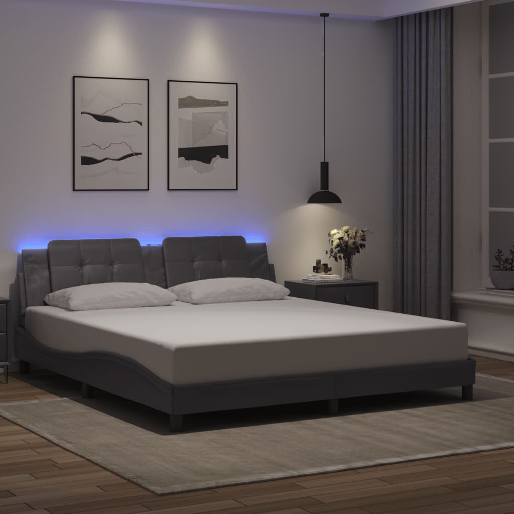 Cadre de lit avec LED sans matelas Zadar gris 180x200 cm - XIOS