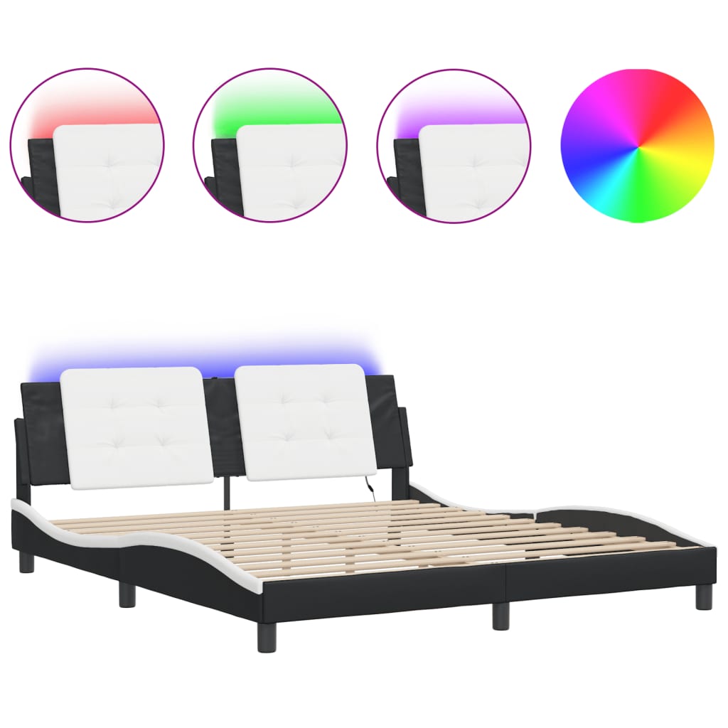 Cadre de lit avec LED sans matelas Zadar noir et blanc 180x200 cm