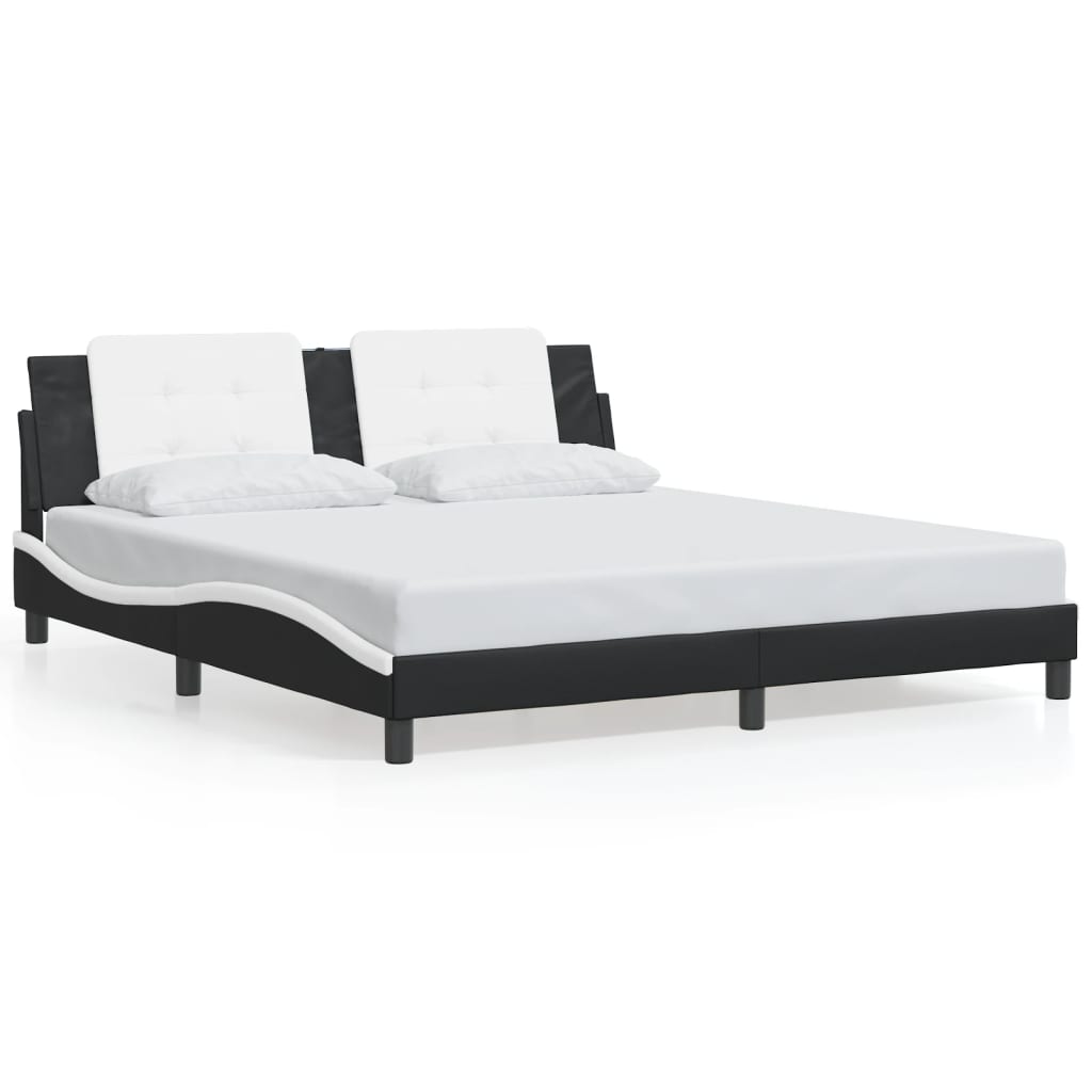 Cadre de lit avec LED sans matelas Zadar noir et blanc 180x200 cm