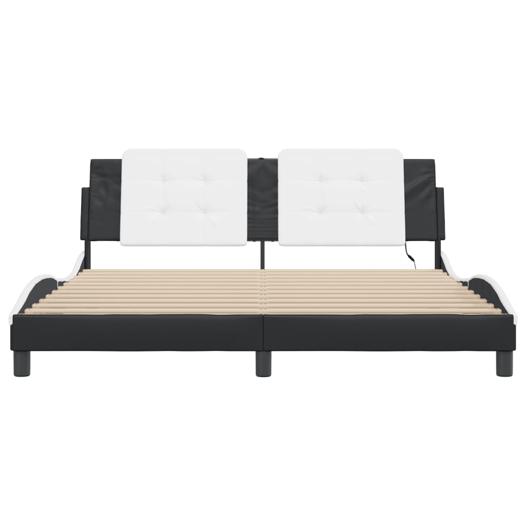 Cadre de lit avec LED sans matelas Zadar noir et blanc 180x200 cm