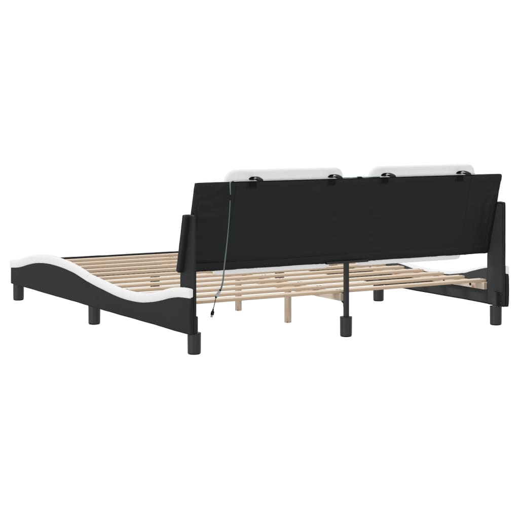 Cadre de lit avec LED sans matelas Zadar noir et blanc 180x200 cm