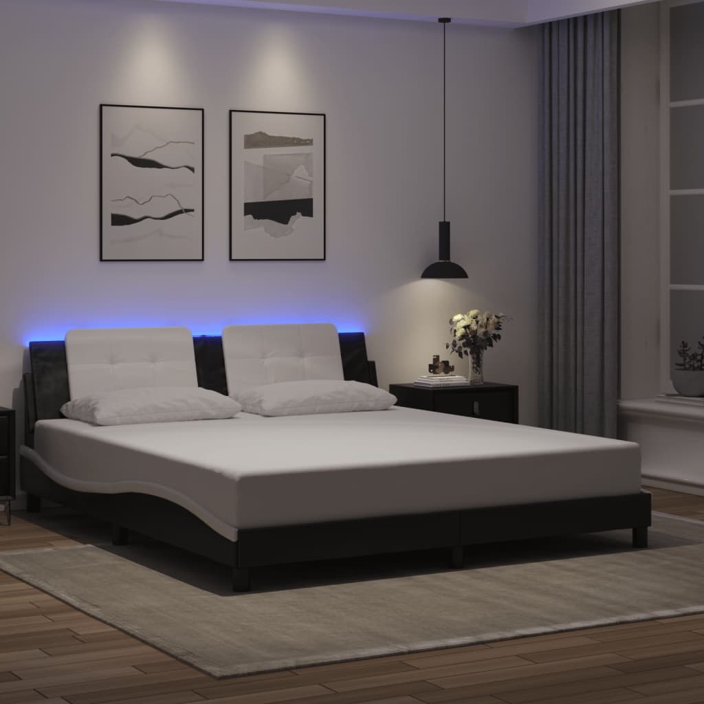 Cadre de lit avec LED sans matelas Zadar noir et blanc 180x200 cm