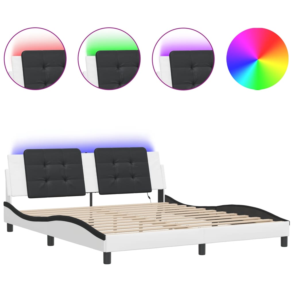 Cadre de lit avec LED sans matelas blanc et noir 180x200 cm - XIOS