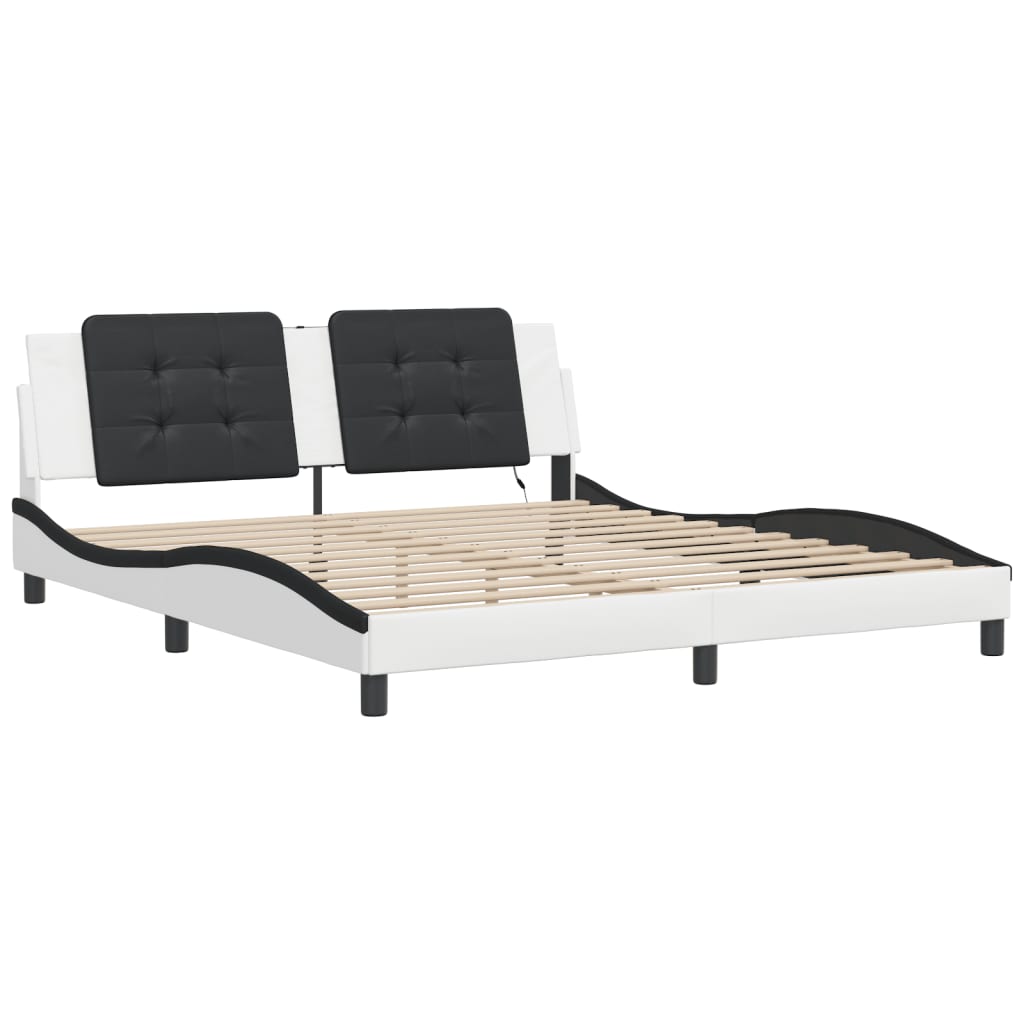 Cadre de lit avec LED sans matelas Zadar blanc et noir 180x200 cm