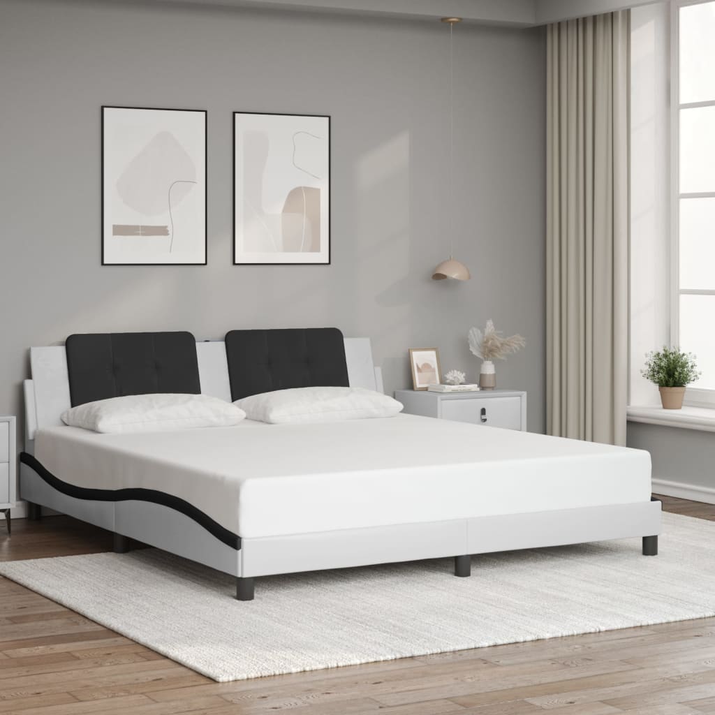 Cadre de lit avec LED sans matelas Zadar blanc et noir 180x200 cm