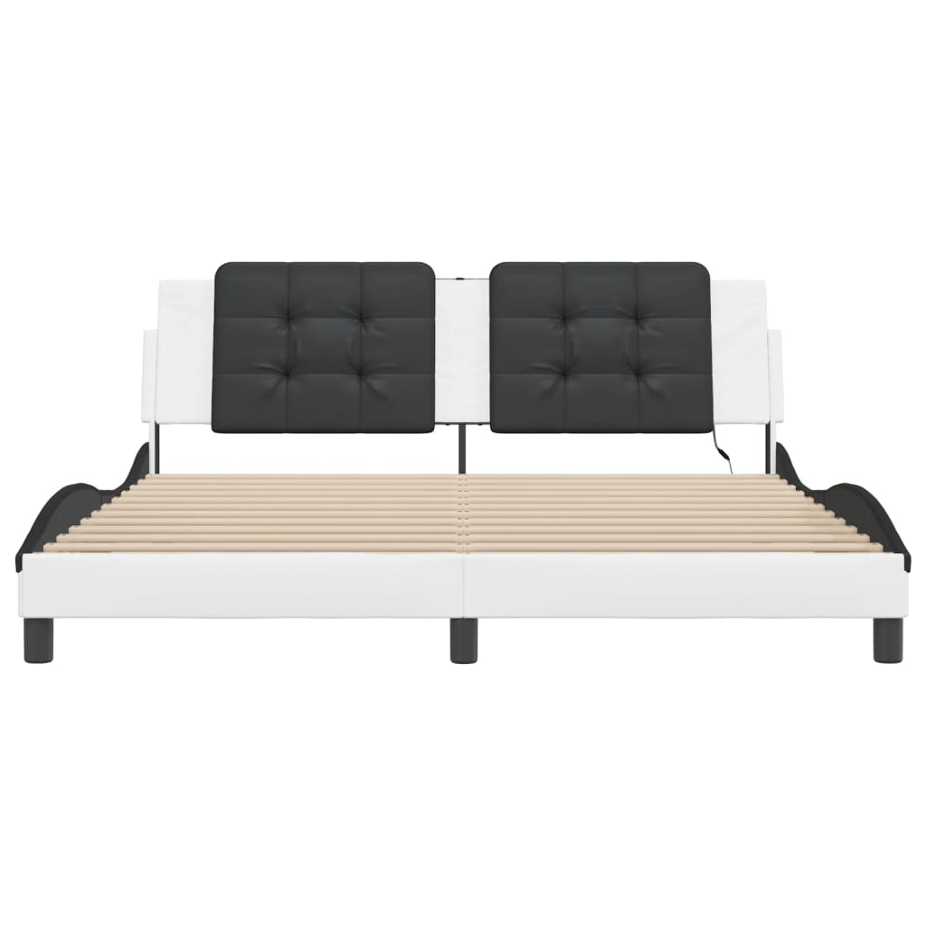 Cadre de lit avec LED sans matelas Zadar blanc et noir 180x200 cm