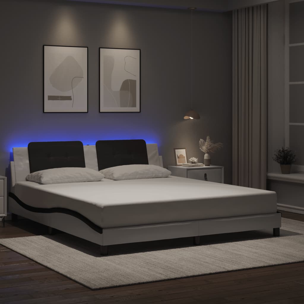 Cadre de lit avec LED sans matelas Zadar blanc et noir 180x200 cm