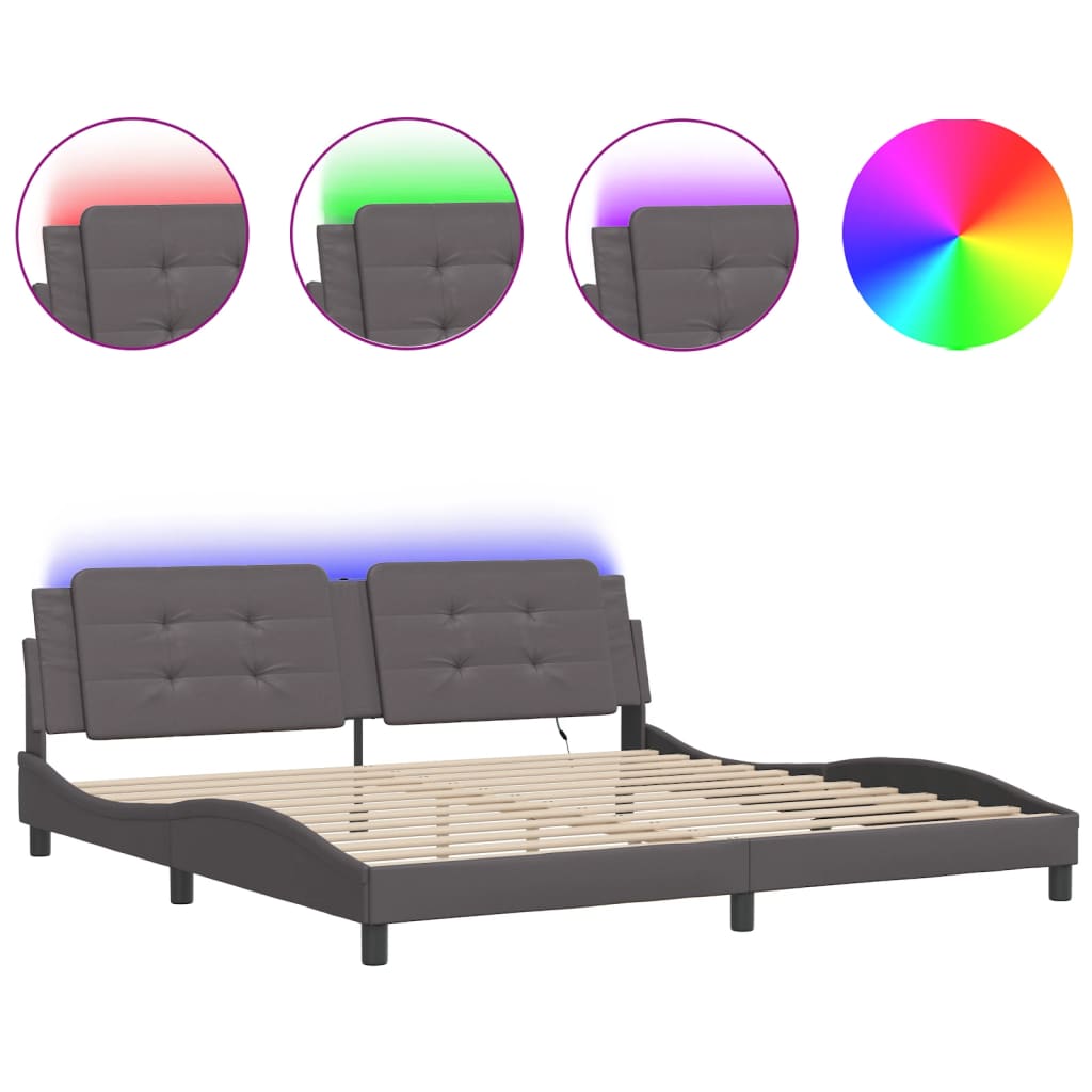 Cadre de lit avec LED sans matelas Zadar gris 200x200 cm - XIOS