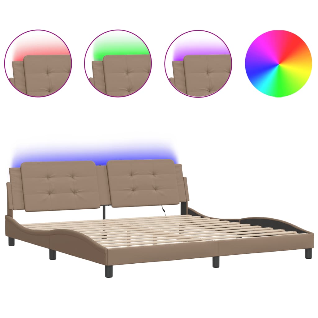 Cadre de lit avec lumières LED cappuccino 200x200 cm similicuir - XIOS