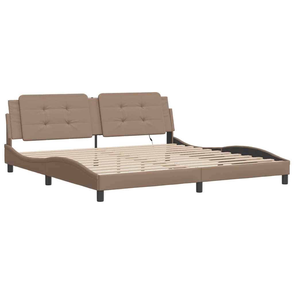 Cadre de lit avec lumières LED cappuccino 200x200 cm similicuir - XIOS