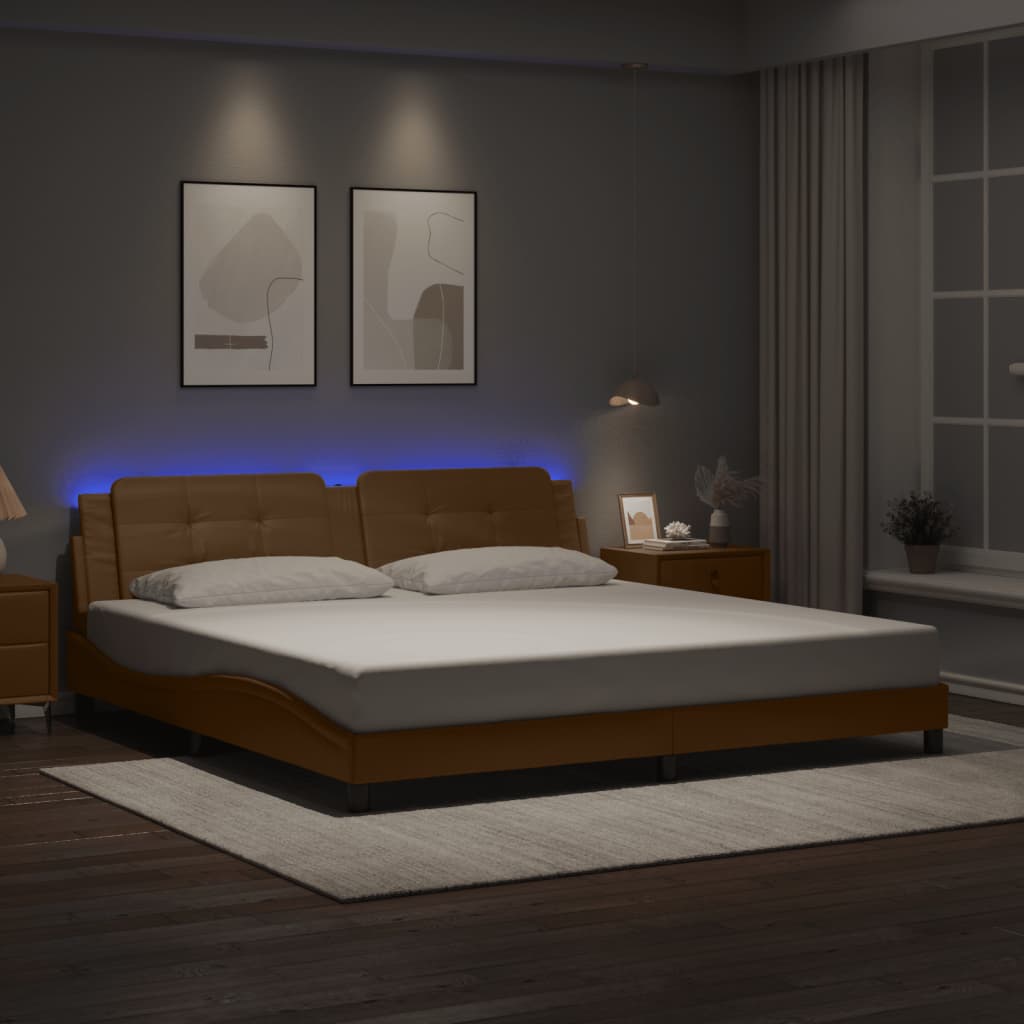 Cadre de lit avec lumières LED cappuccino 200x200 cm similicuir - XIOS