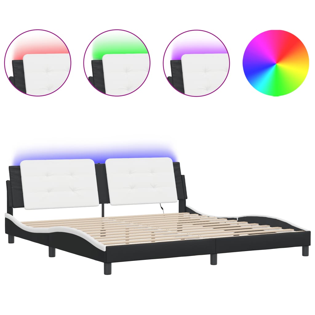 Cadre de lit avec LED sans matelas Zadar noir et blanc 200x200 cm - XIOS