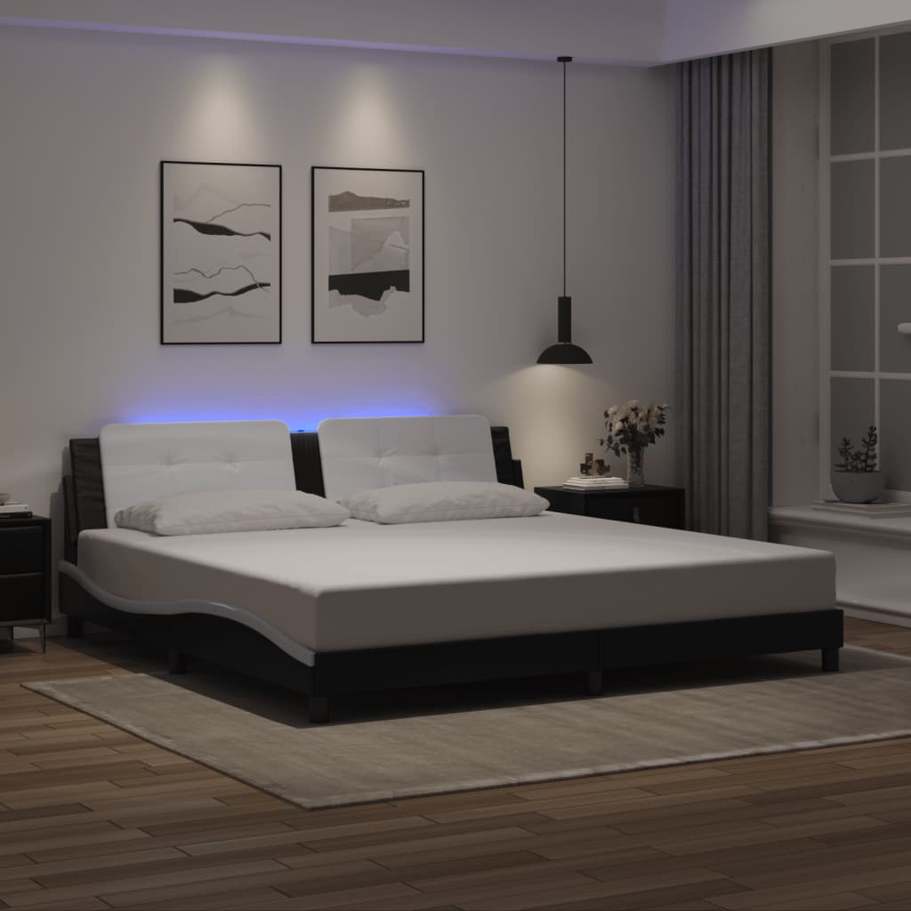 Cadre de lit avec LED sans matelas Zadar noir et blanc 200x200 cm - XIOS