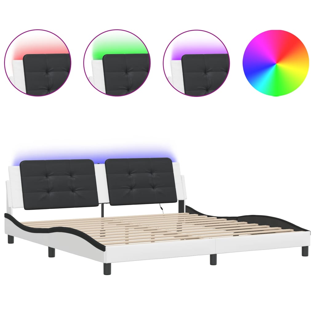Cadre de lit avec LED sans matelas blanc et noir 200x200 cm - XIOS