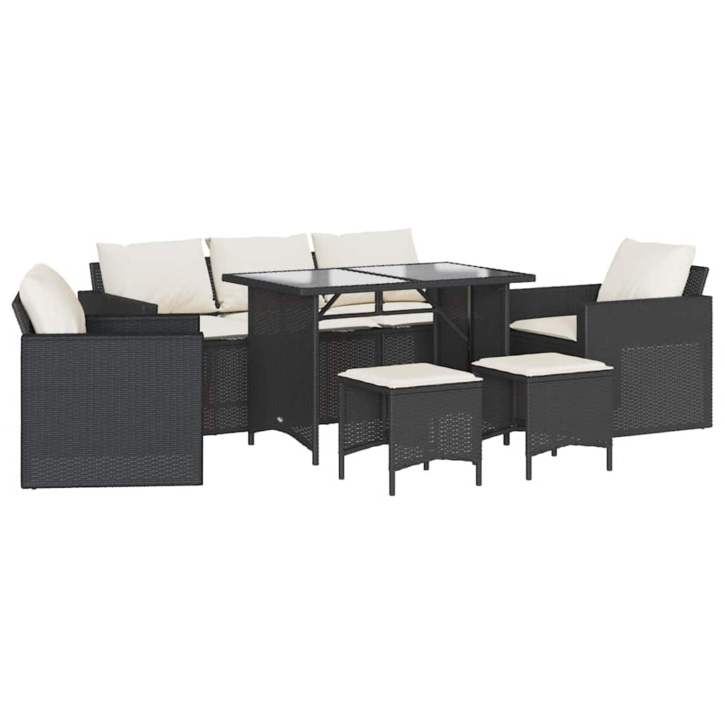 Salon de jardin 6 pcs avec coussins noir résine tressée