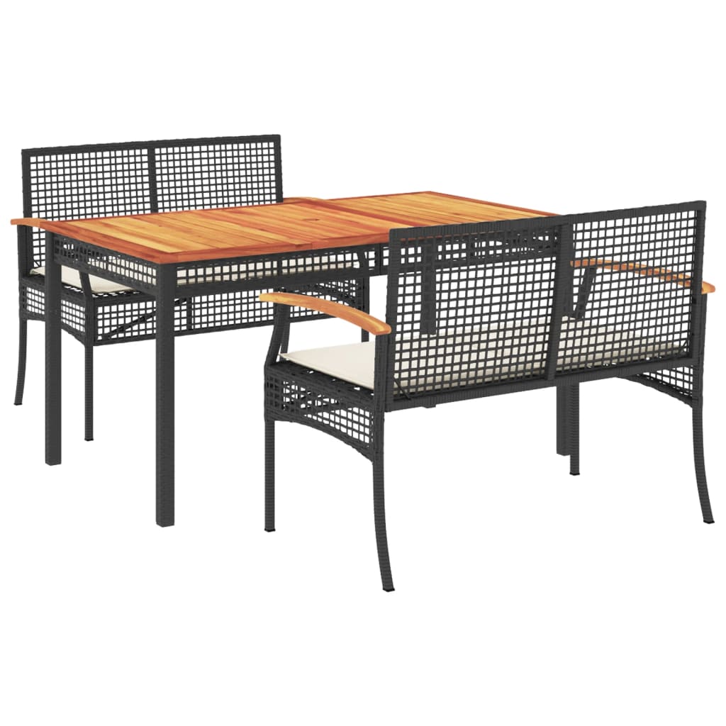 Ensemble à manger de jardin avec coussins 3 pcs Noir