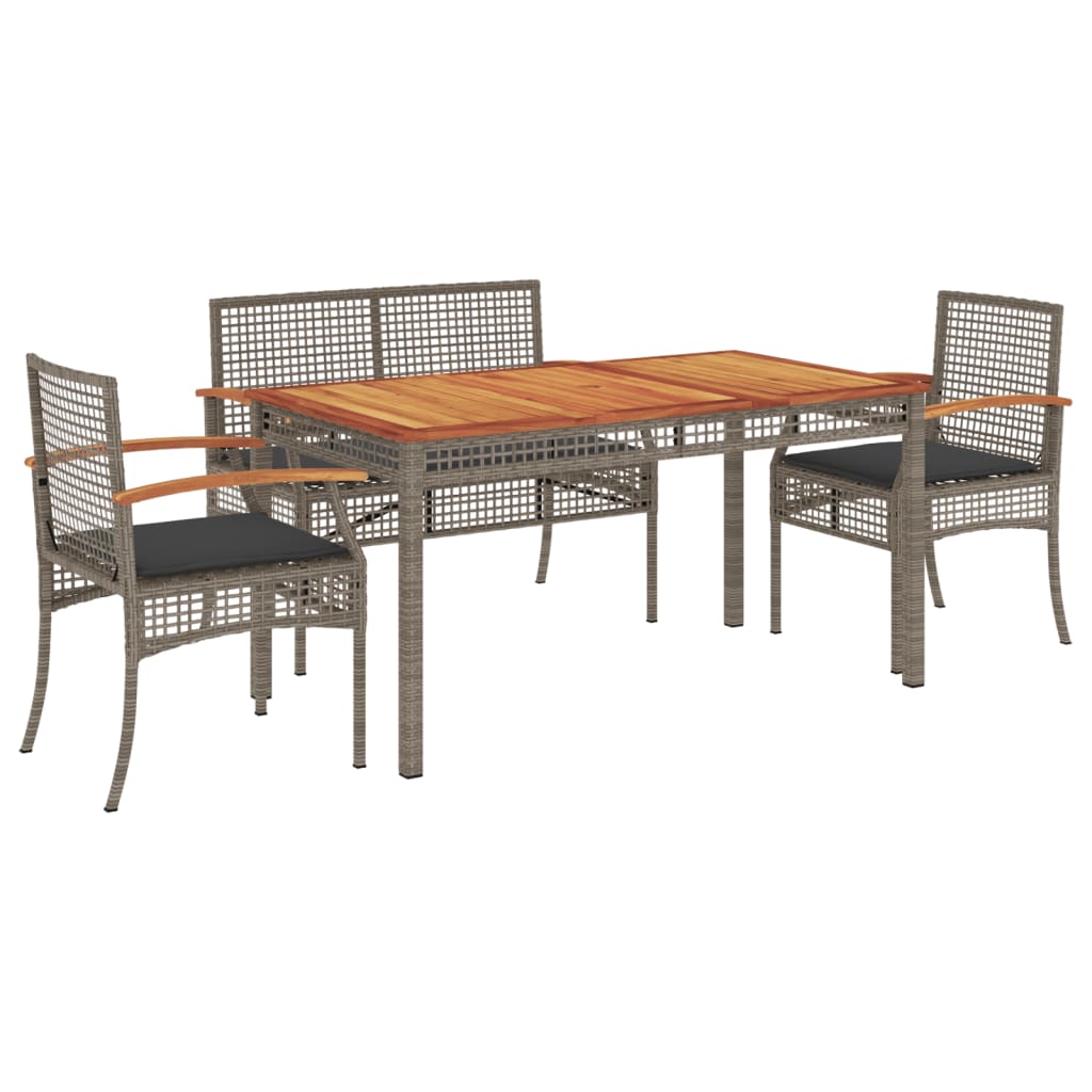 Ensemble à manger jardin 4pcs et coussins Gris Résine tressée