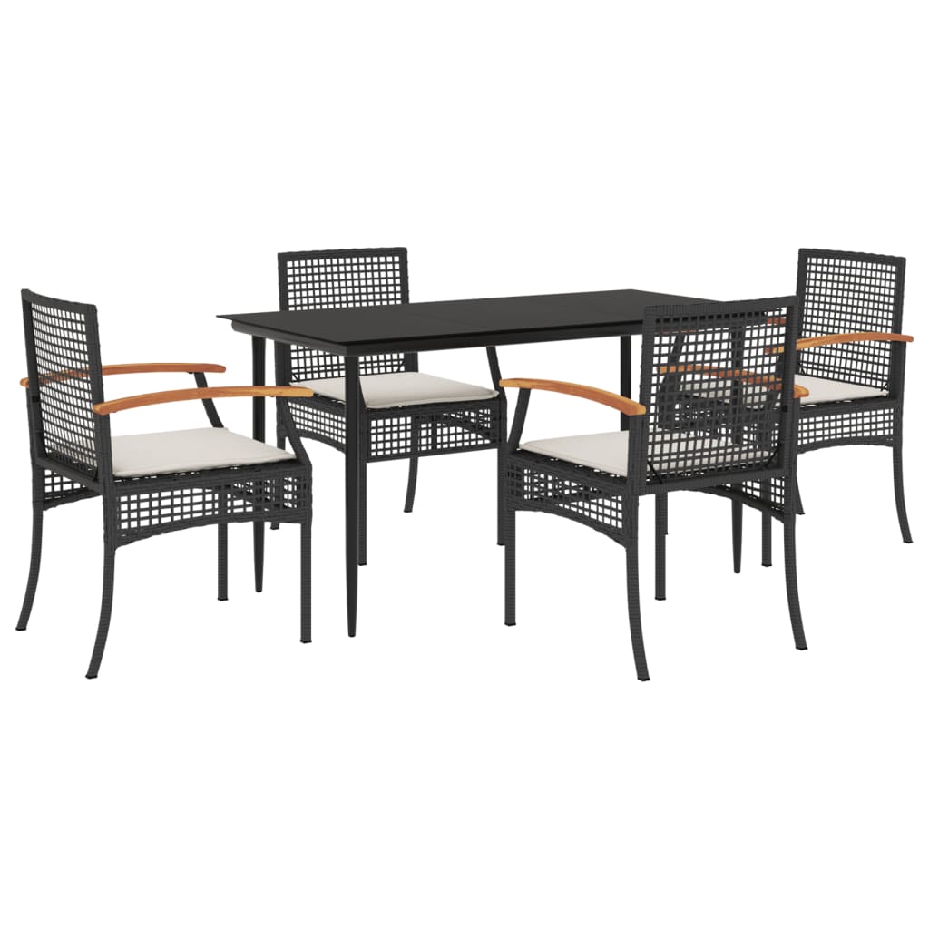 Ensemble à manger de jardin coussins 5pcs Noir Résine tressée