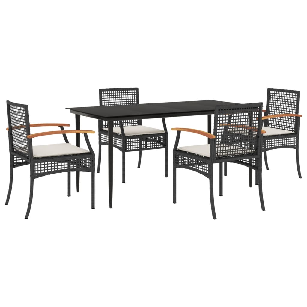 Ensemble à manger de jardin coussins 5pcs Noir Résine tressée