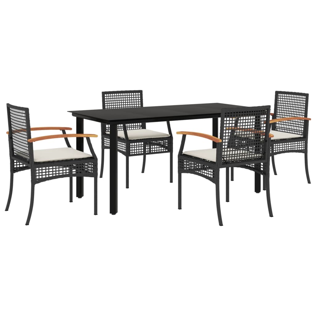Ensemble à manger de jardin coussins 5pcs Noir Résine tressée