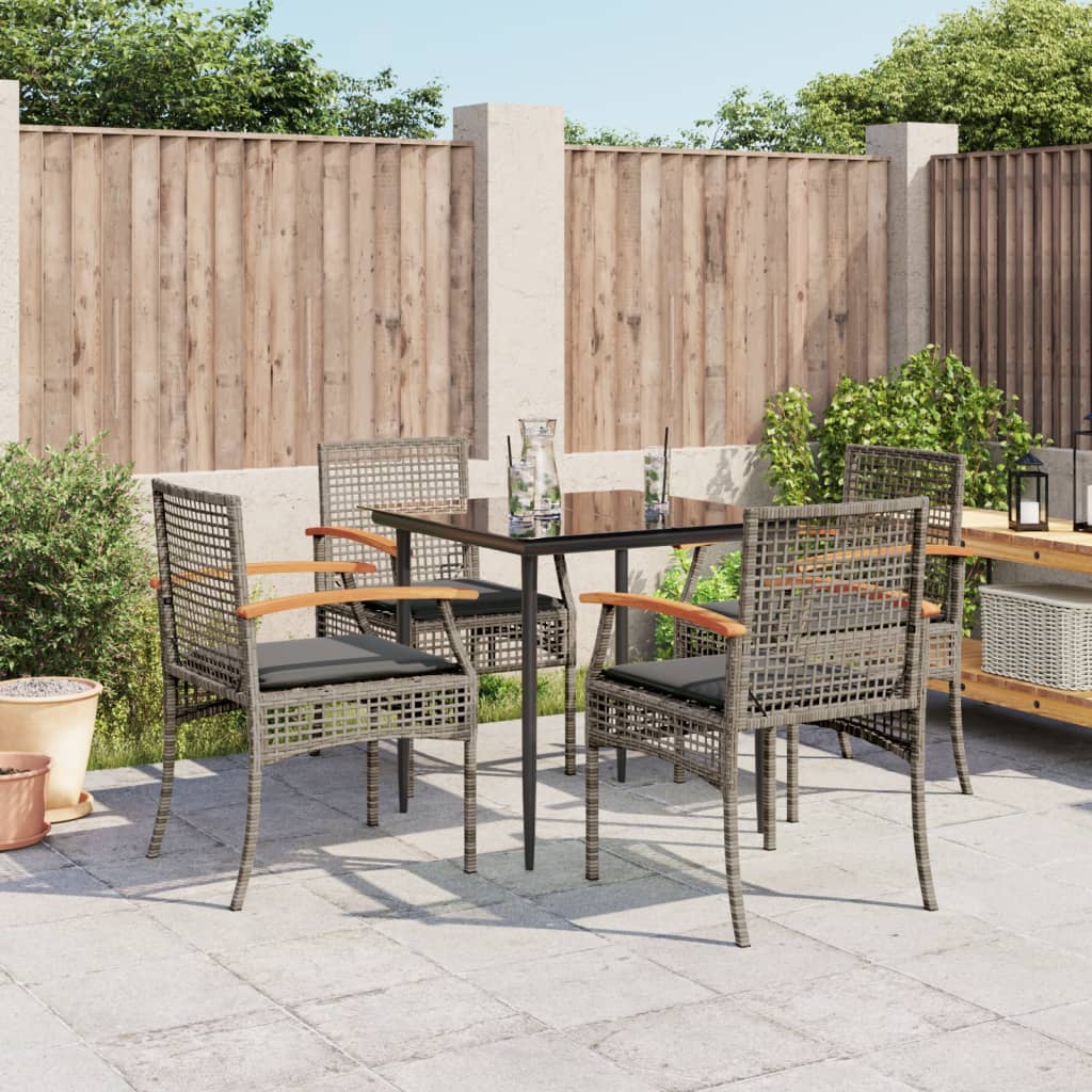Ensemble à manger de jardin 5 pcs coussins gris résine tressée