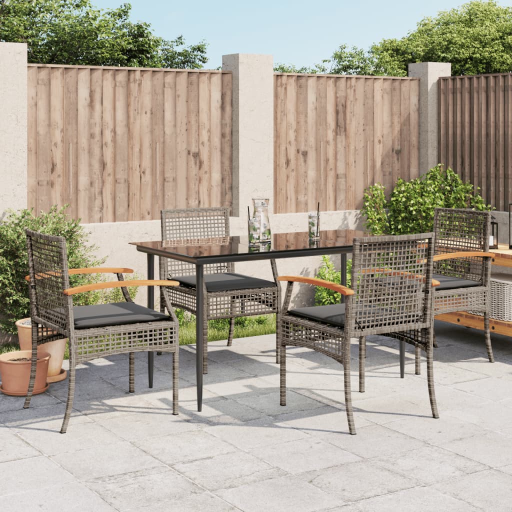 Ensemble à manger de jardin 5 pcs coussins gris résine tressée