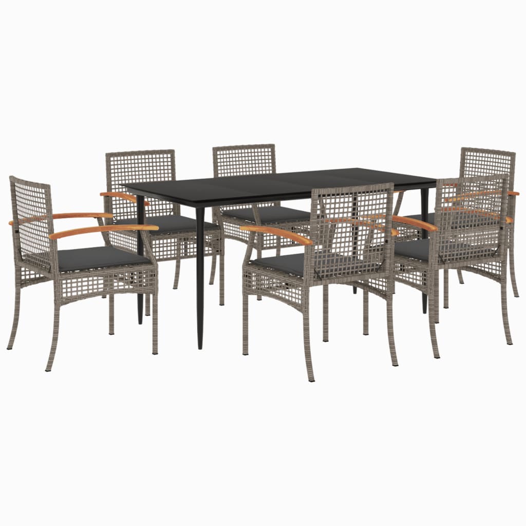 Ensemble à manger de jardin et coussins 7 pcs gris rotin