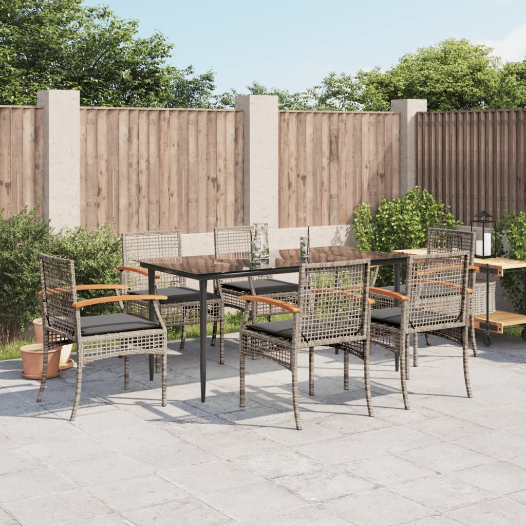 Ensemble à manger de jardin et coussins 7 pcs gris rotin