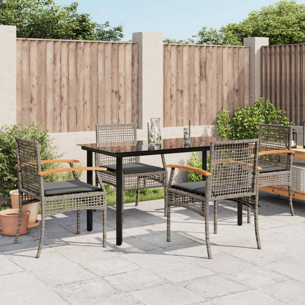 Ensemble à manger de jardin 5 pcs coussins gris résine tressée