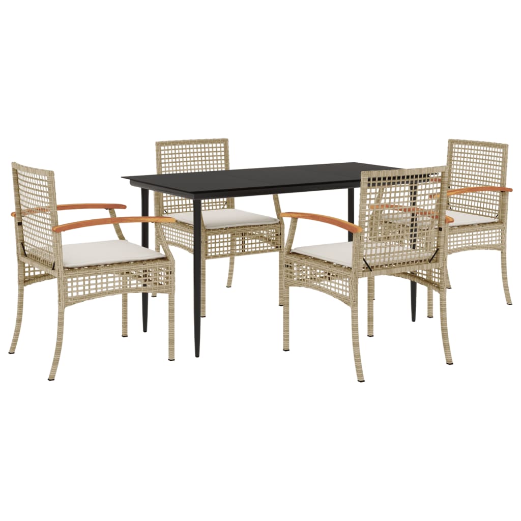 Ensemble à manger de jardin avec coussins 5pcs Beige poly rotin