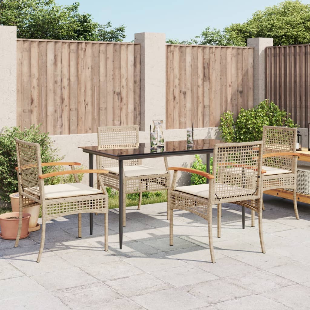 Ensemble à manger de jardin avec coussins 5pcs Beige poly rotin
