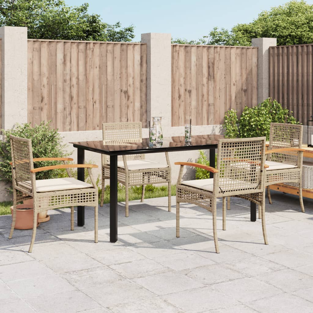Ensemble à manger de jardin avec coussins 5pcs Beige poly rotin